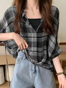 Blusa de mujer tipo murciélago de gasa, versátil y de protección solar ligera - Negro - Ver 4