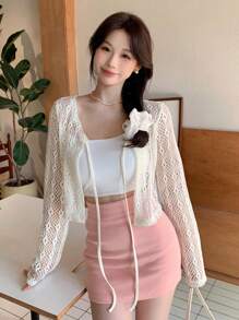 DAZY Của phụ nữ Màu thuần Dệt kim Xu hướng: Cắt giảm Viễn cảnh Áo - Màu be - Xem 3