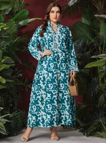 Al Najma 大碼女士阿拉伯服裝,全花紋設計,v領口剪裁 - 薄荷綠 - 查看 3
