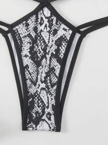 Swim SXY Women's Snake Skin Pattern Halter Bikini Set Summer Beach - Multicolor - View 5