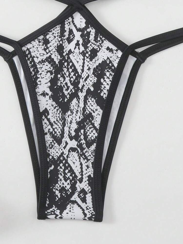 Women's Snake Skin Pattern Halter Bikini Set Summer Beach