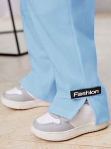 SHEIN Baby Boy Casual Comfortable Split Hem Pants - Blue - View 6