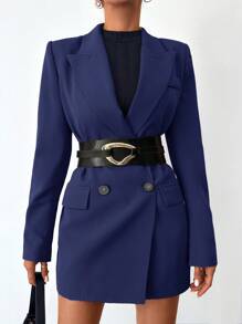 EURMUSE Double-Breasted Women's Blazer Jacket With Multiple Pockets - Navy Blue - View 5