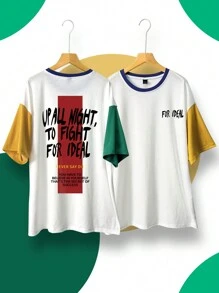 Claim Dot Men Colorblocked Slogan Graphic Printed Short Sleeve T-Shirt, Boyfriend Gift, For Going Out, Back To School - Multicolor - View 7