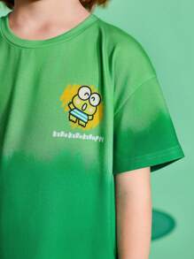 HELLO KITTY AND FRIENDS | SHEIN Camiseta De Manga Corta De Verano Y Primavera Para Niños Con Dibujo De Rana Verde En Degradado Y Letras - Verde - Ver 4