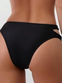 SHEIN Swim Women's Solid Color Cut Out Swim Swimwear Bikini Bottoms For Swimming Pool, Summer Beach - Black - View 2