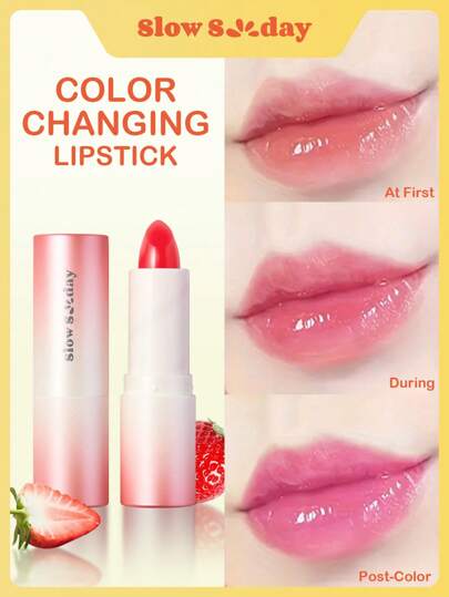 SlowSunday Strawberry Color Changing Lip Care, Color Changing Lipstick, Long Lasting Lip Care Nutritious Plumper Lip Balm Moisturizer Magic Temperature Color Change Lip Gloss Matte Makeup, Skincare, Halloween, Thanksgiving, Christmas, New Year, Christmas Gifts, Thank You Gift, Suitable For Autumn Winter, Fall Care