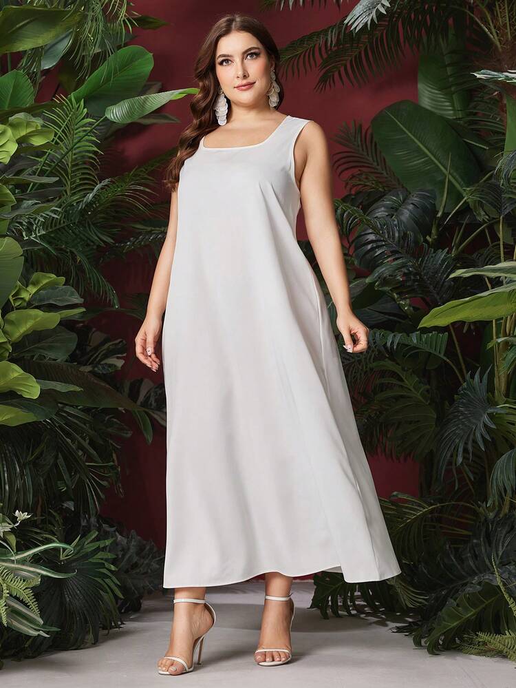 Floral & Striped Pattern Plus Size Abaya With Long Sleeves + Sleeveless Dress (2pcs/Set) Fall Cloth For Women