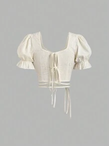 SHEIN Unity Sweetheart Neckline Cross Front Tie Back Blouse - Yellow - View 2