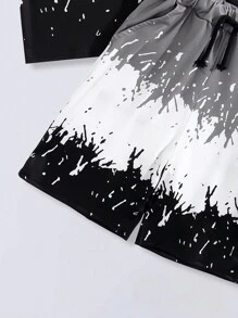 SHEIN Tween Boys' Color Block Short Sleeve T-Shirt And Shorts Set - Grey - View 4