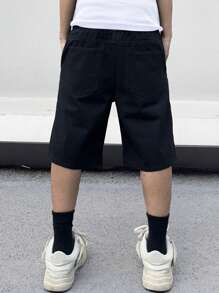 Manfinity EMRG 男款字母與十字印花牛仔短褲 - 黑色 - 查看 2