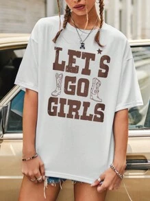 INAWLY Letter Printed Drop Shoulder Short Sleeve T-Shirt - White - View 3