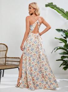 SHEIN Tall 女士花卉印花細肩帶洋裝 - 白色 - 查看 2