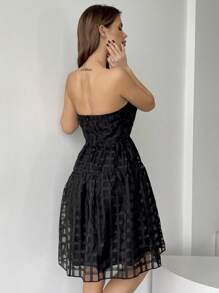 Firerie 鵝絨無肩帶連身裙 - 黑色 - 查看 3