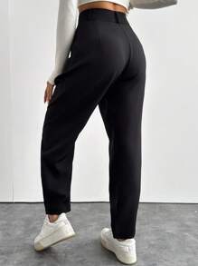 EURMUSE Solid Slant Pocket Suit Trousers - Black - View 2