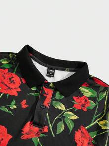 GENTILAND Men's Rose Printed Casual Shirt - Black - View 5