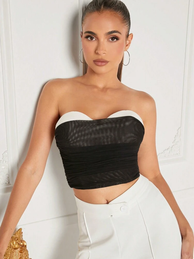 Contrast Peekaboo Mesh Overlay Top