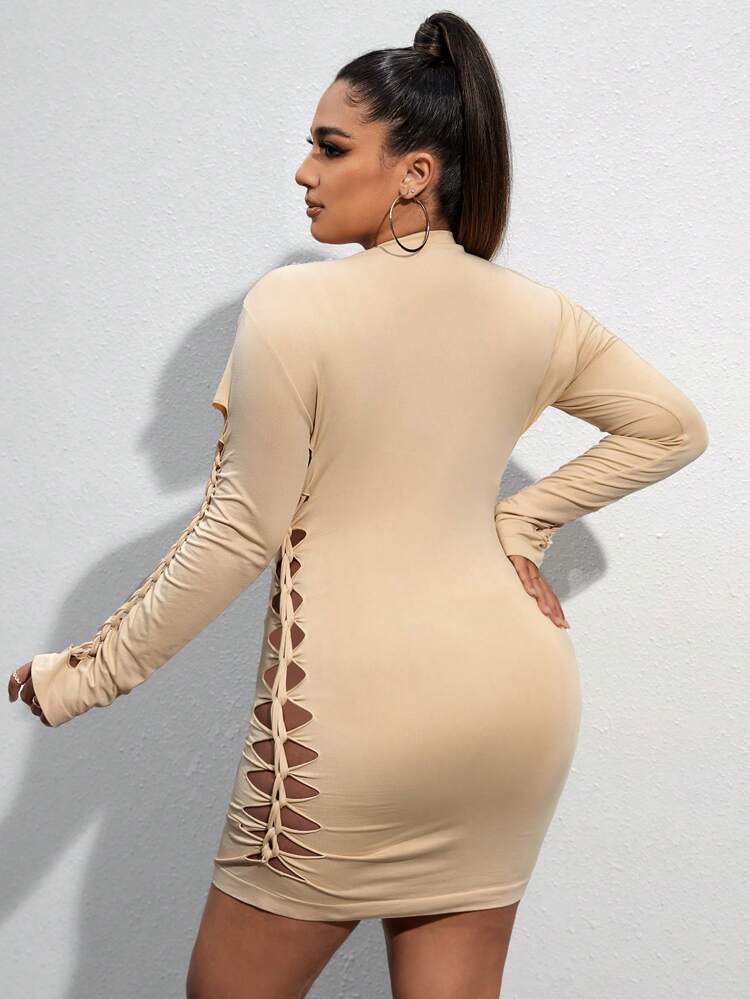Plus Size Seamless Bodycon Dress With Distressed Detail