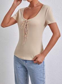 SHEIN Essnce Women's Solid Color Criss-Cross Strap T-Shirt