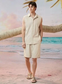 Manfinity VCAY Men's Sleeveless Shirt And Shorts Set - Apricot - View 5