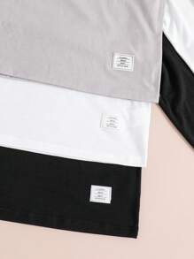 SHEIN 3pcs/Set Tween Boy's Casual Basic Alphabet Patch Design Multicolor T-Shirts, For Layering, School, Campus, College Chic Outfits For Autumn/Winter - Grey - View 4