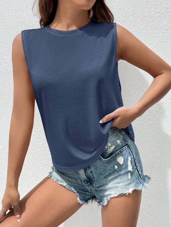 SHEIN Essnce Women's Solid Color Round Neck Sleeveless Top