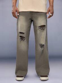 Manfinity VCAY Männer Jeans mit geradem Beinschnitt, Riss,