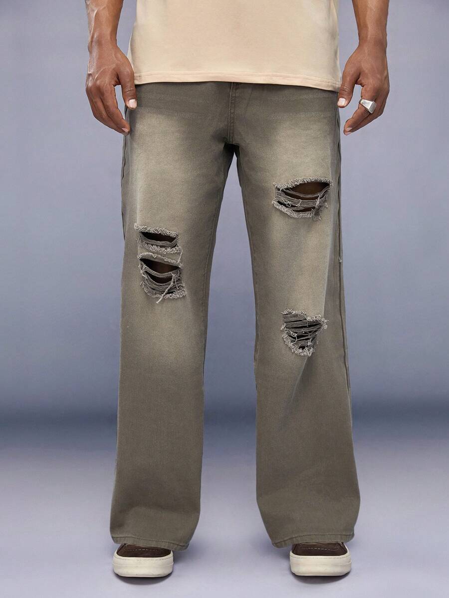 Manfinity VCAY Männer Jeans mit geradem Beinschnitt, Riss,