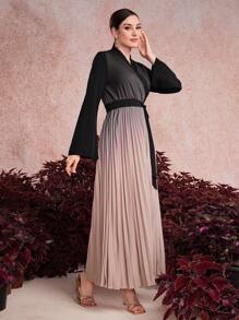 Modelyn Women's Arabic Style Dress With Bell Sleeves And Pleated Hemline Long Evening Dresses - Multicolor - View 3