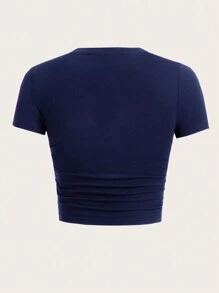 SHEIN EZwear 女士短袖字母印花t恤 - 藏蓝色 - 查看 2