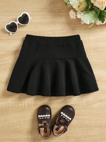 SHEIN Young Girl's Casual And Comfortable Solid Color Skirt - Black - View 2