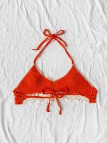 Soleia 女款編織衫,3d花卉裝飾和啞鈴設計 - 橘色 - 查看 2