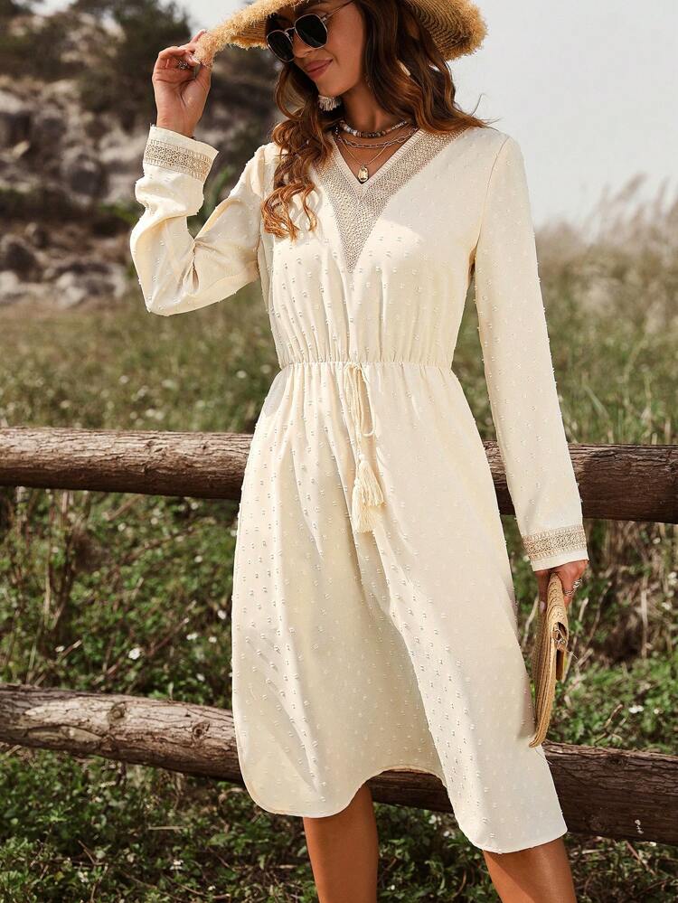 Women's Lace Patchwork Long Sleeve Dress