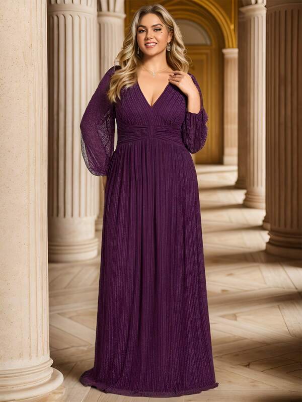 EVER-PRETTY Elegantes Abendkleid mit tiefem V-Ausschnitt, ballonärmeln und Große Größen für formelle Anlässe, Proms, Hochzeitsgäste und Partys