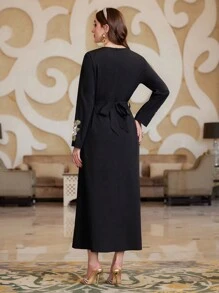 Al Najma Thêu Dán in hoa & Đồ trang trí Rhinestone Đầm - màu đen - Xem 2