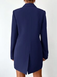 EURMUSE Double-Breasted Women's Blazer Jacket With Multiple Pockets - Navy Blue - View 4