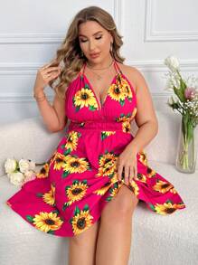 SHEIN SunnyBelle Plus Size Sunflower Printed Casual Cami Dress - Multicolor - View 7