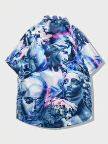 ROMWE MEN Street Life 男士肖像印花短袖襯衫 - 彩色 - 查看 2