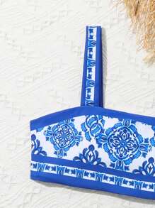 SHEIN Tween Girls' Floral Printed Bikini Swimwear Set - White - View 3