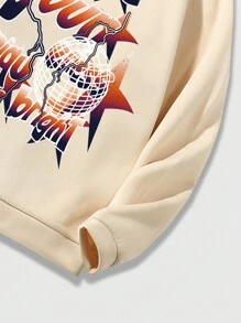 ROMWE MEN Street Life Men's Printed Pink Hooded Sweatshirt - Khaki - View 4