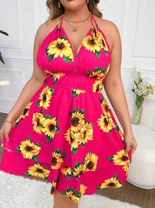 SHEIN SunnyBelle Plus Size Sunflower Printed Casual Cami Dress - Multicolor - View 6