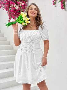 Dreamara Plus Size Solid Color Criss-Cross Straps Dress