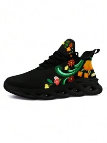 Mexican Flower Women's Sneakers, Lightweight Low Top Lace Up Shoes, PLUS SIZE Women's Fashion Outdoor Shoes - Multicolor - View 3