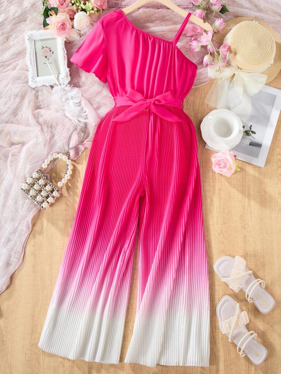 SHEIN Tween Girl Gradient Ruffles Romper, Perfect For Vacation - Multicolor - View 1