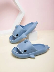 兒童卡通 Eva 泡拖鞋時尚戶外防滑透氣鯊魚拖鞋適合海灘、浴室 - 霧霾藍 - 查看 3