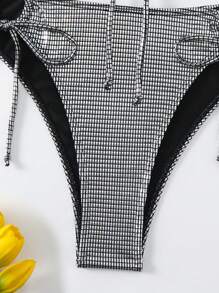 SHEIN Swim 单肩带镂空比基尼套装 夏季 - 銀色 - 查看 4