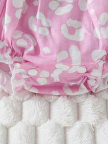 SHEIN Baby Girl's 3pcs Lovely Flower & Leopard Print Ruffle Design Bodysuit Set, Casual And Versatile