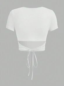 SHEIN Essnce 女士休闲露背打结短袖T恤三件装，夏季款 - 彩色 - 查看 8