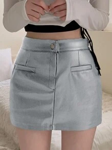 DAZY Ladies' Knee-Length Skirt With Inner Lining Fall Skirts - Blue - View 4