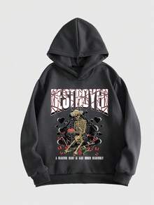 Freeman Studio Nam Slogan & In Bộ xương Lót nhiệt Hoodie - Màu xám đen - Xem 1